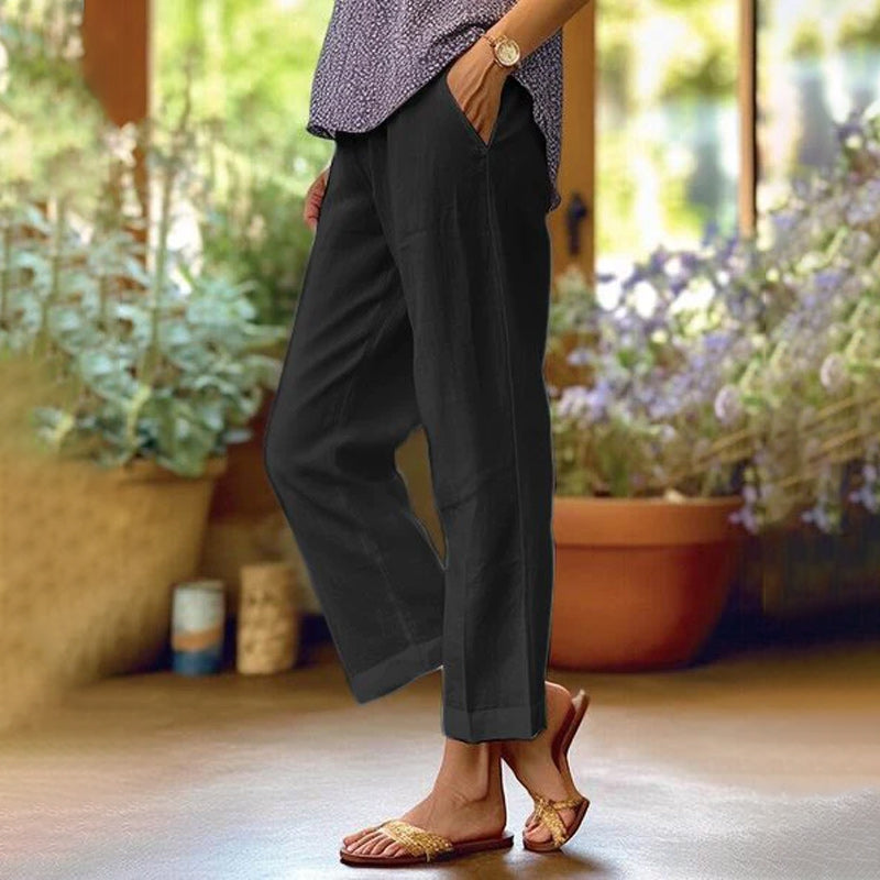 Plain Linen Cotton And Linen Loose Pants