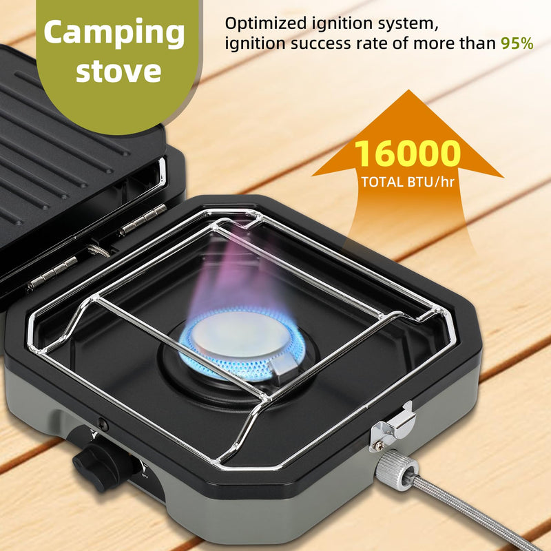 2 Burner Propane Camping Stove with Grill