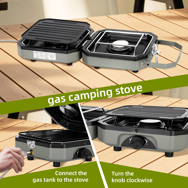 2 Burner Propane Camping Stove with Grill