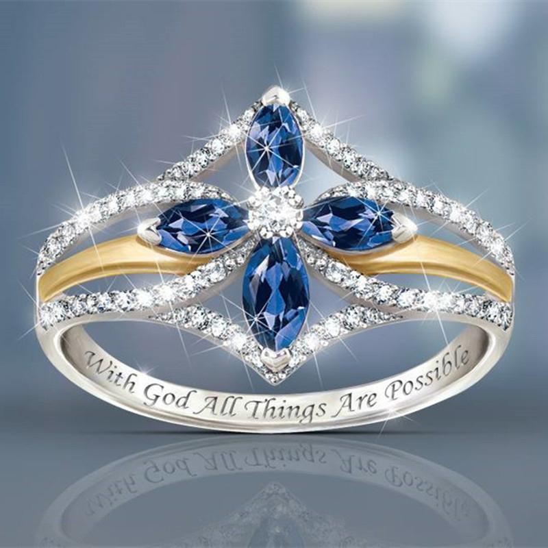 The Promise Of Faith Sapphire And White Topaz Cross Ring