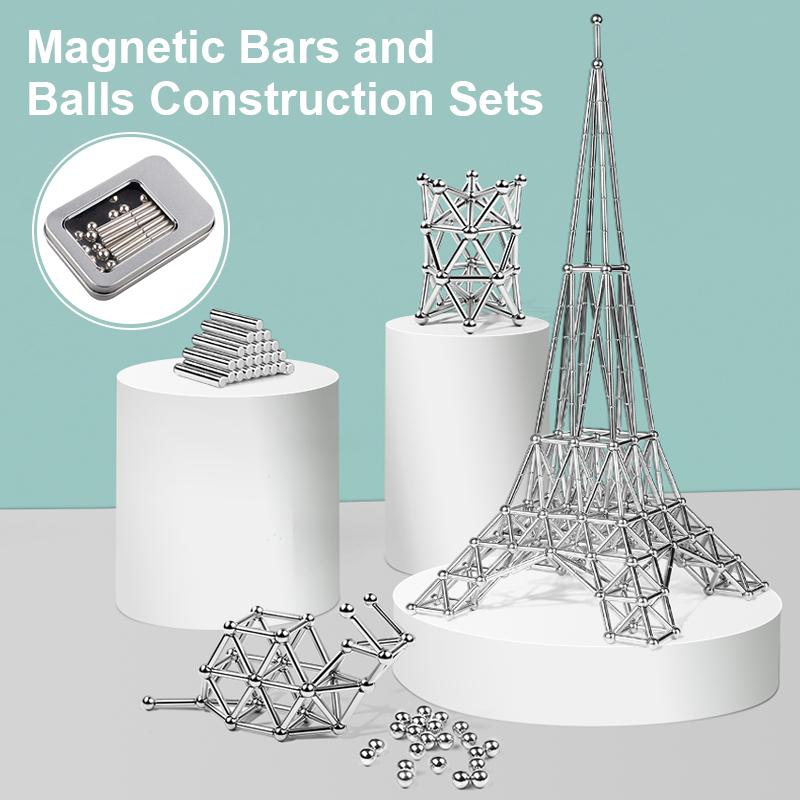 Magnetic Bars and Balls, Construction Sets, Puzzle Stacking Game Sculpture Desk Toys