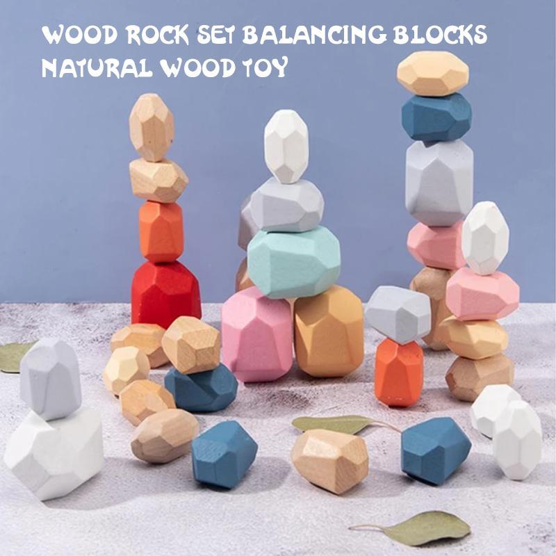 Wood Rock Set Balancing Blocks Natural Wood Toy