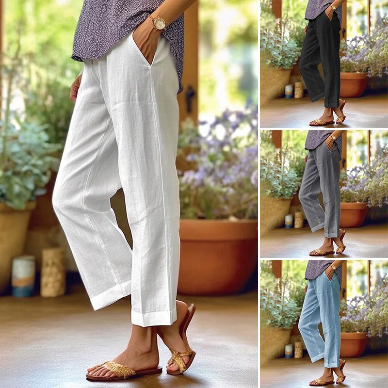 Plain Linen Cotton And Linen Loose Pants