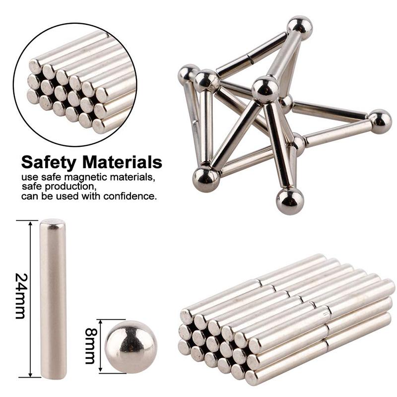 Magnetic Bars and Balls, Construction Sets, Puzzle Stacking Game Sculpture Desk Toys