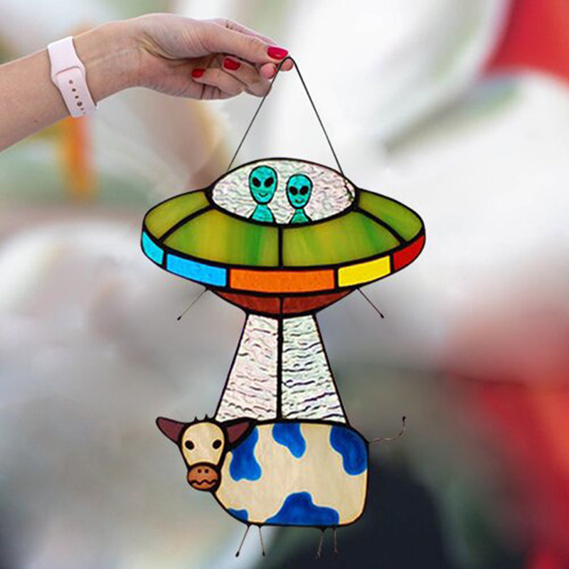 Painted UFO Cow Pendant