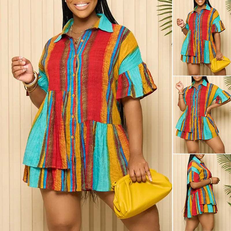 Simplicity Patchwork Flounce Asymmetrical Contrast Shirt Mini Dress