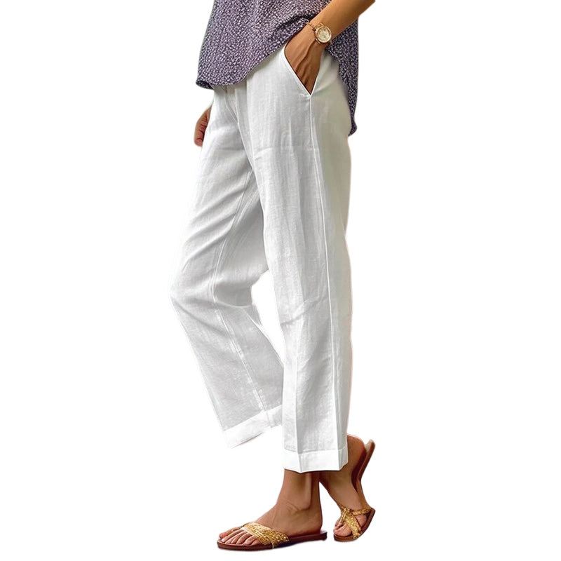 Plain Linen Cotton And Linen Loose Pants